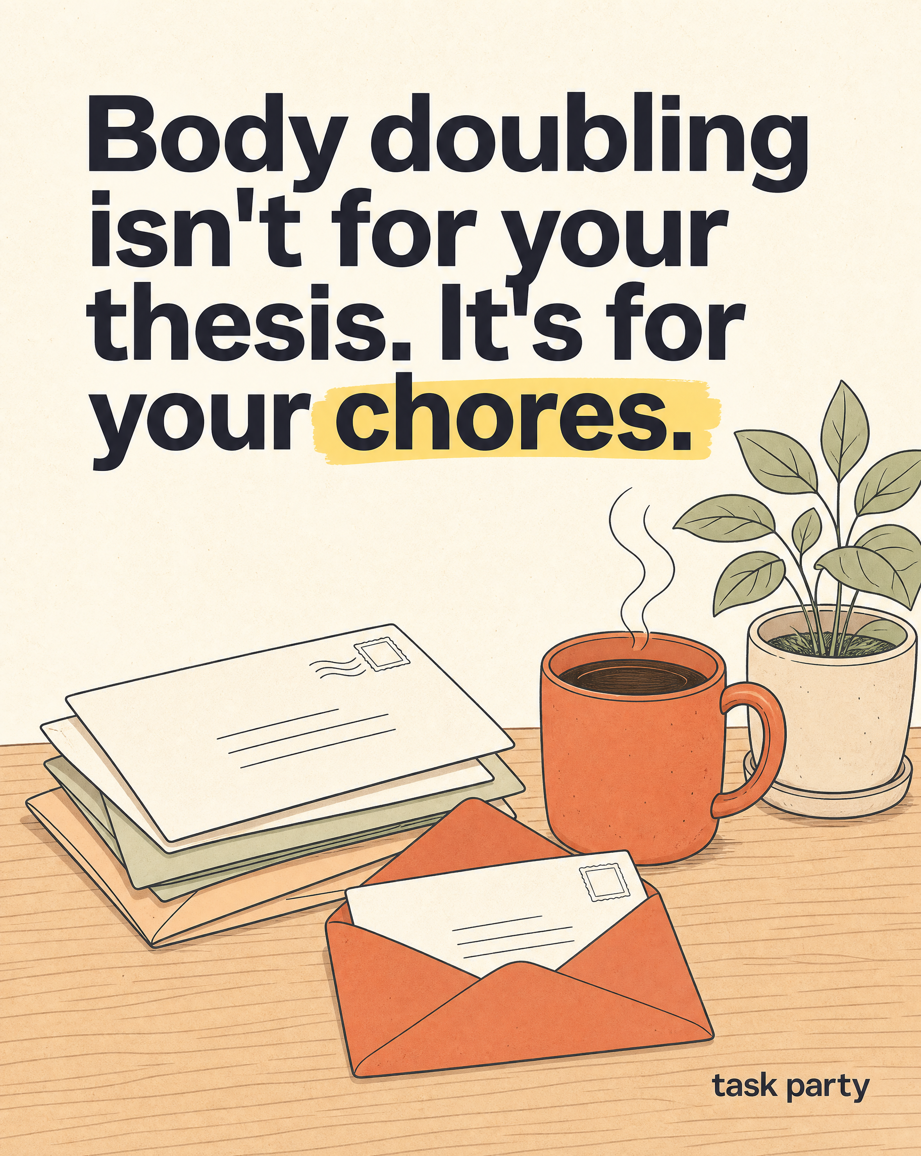 Body doubling isn't for your thesis. It's for your chores.