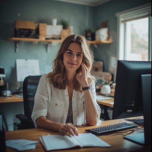 Claire at her desk